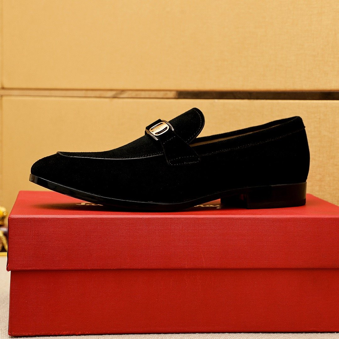Ferragamo Black Buckle Slip-On Loafers — side