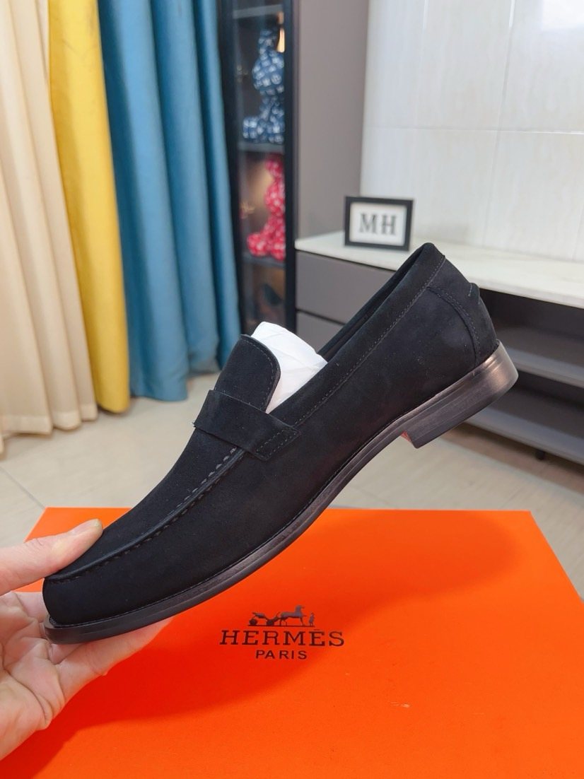 Hermès Black H-Hardware Loafers — side