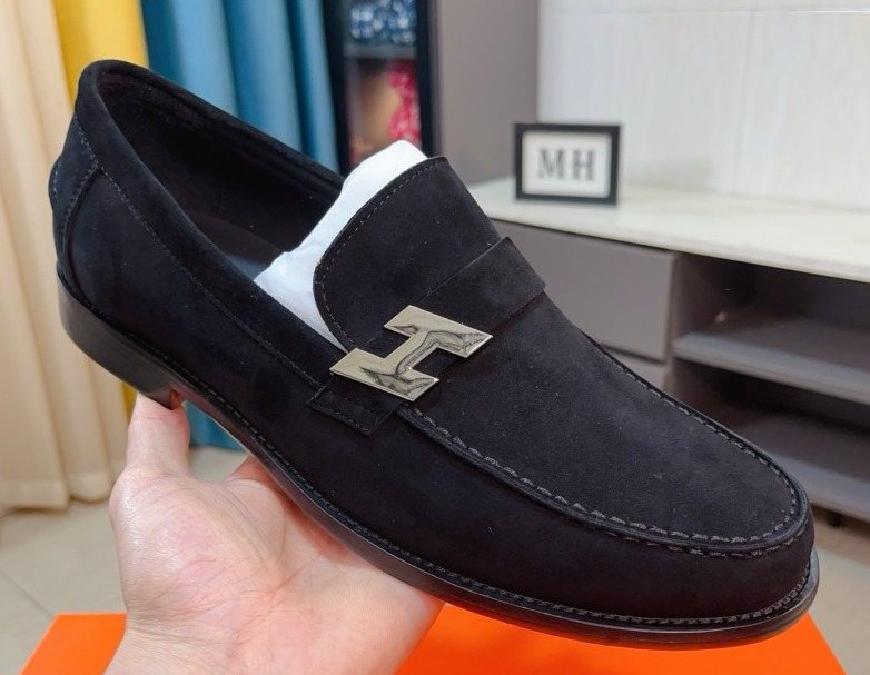 Hermès Black H-Hardware Loafers — front