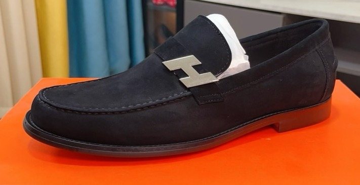 Hermès Black H-Hardware Loafers — front