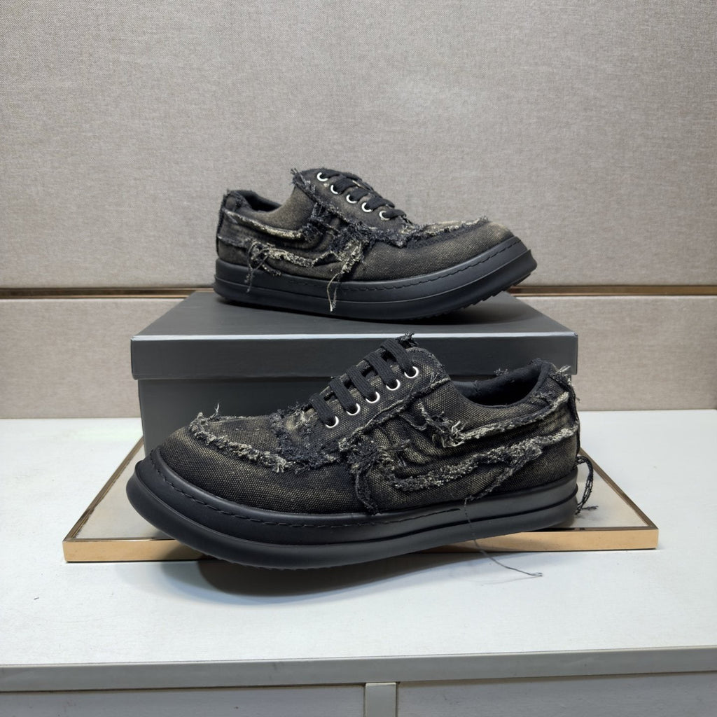 Black & Charcoal Distressed Low-Top Sneakers — side