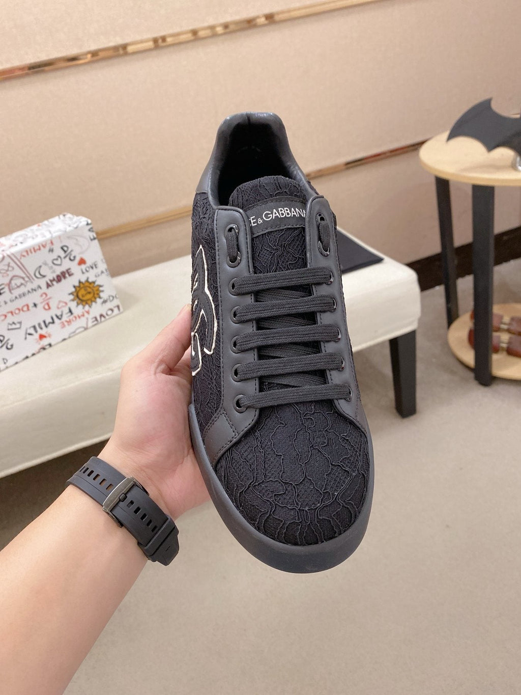 Dolce & Gabbana Black Logo Low-Top Sneakers — front