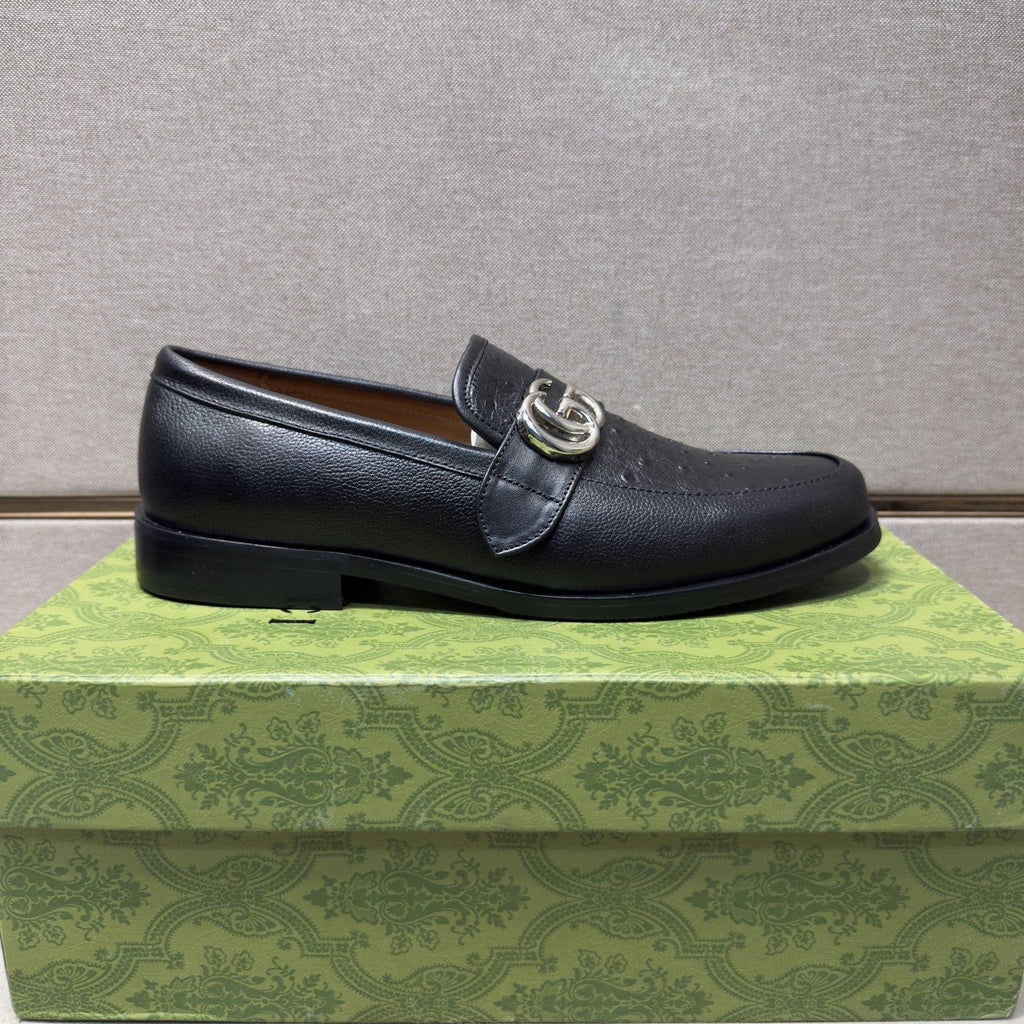 Gucci Black Metal-Hardware Loafers — side
