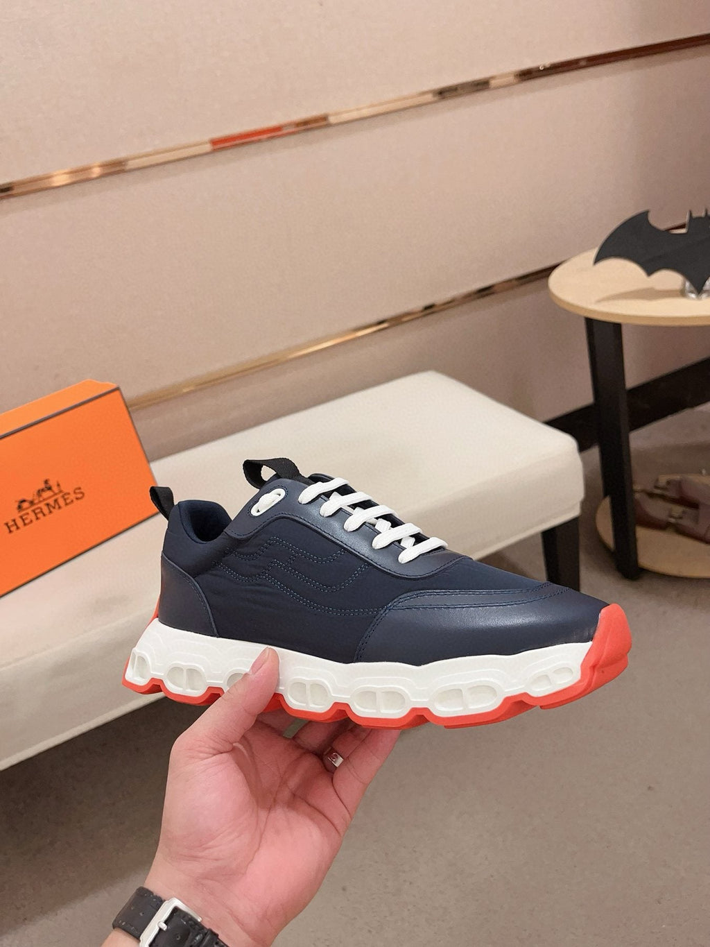 Hermès Navy & White Sneakers — side