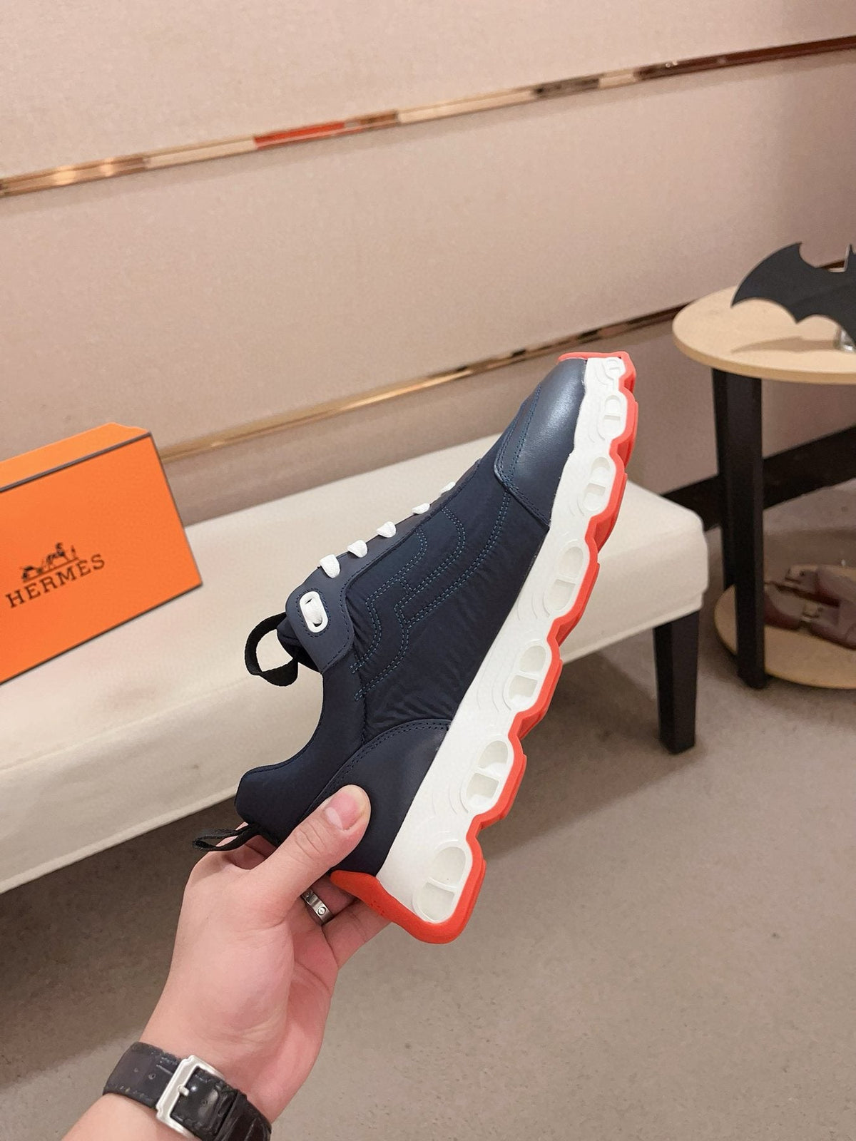 Hermès Navy & White Sneakers — side