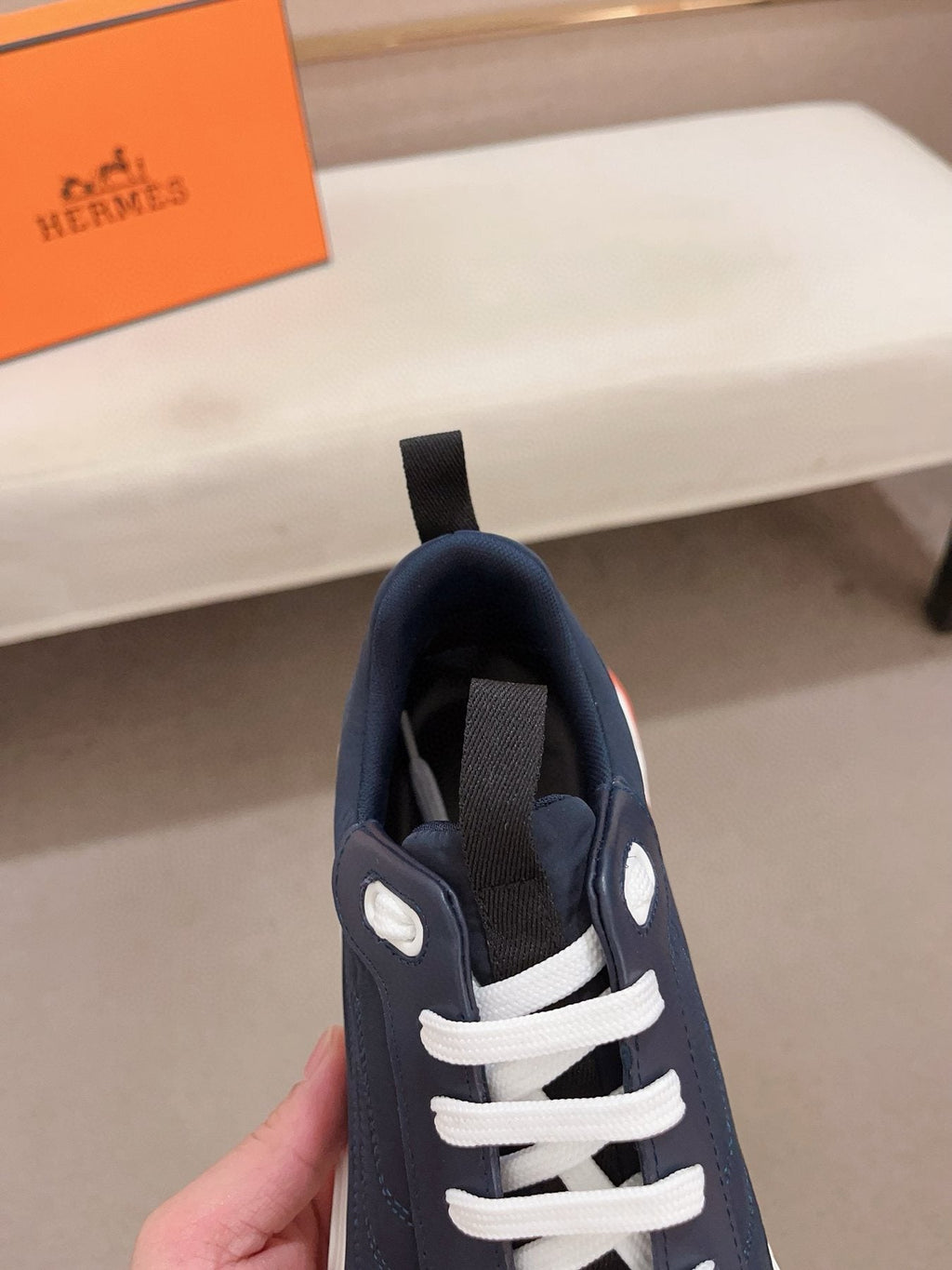 Hermès Navy & White Sneakers — detail