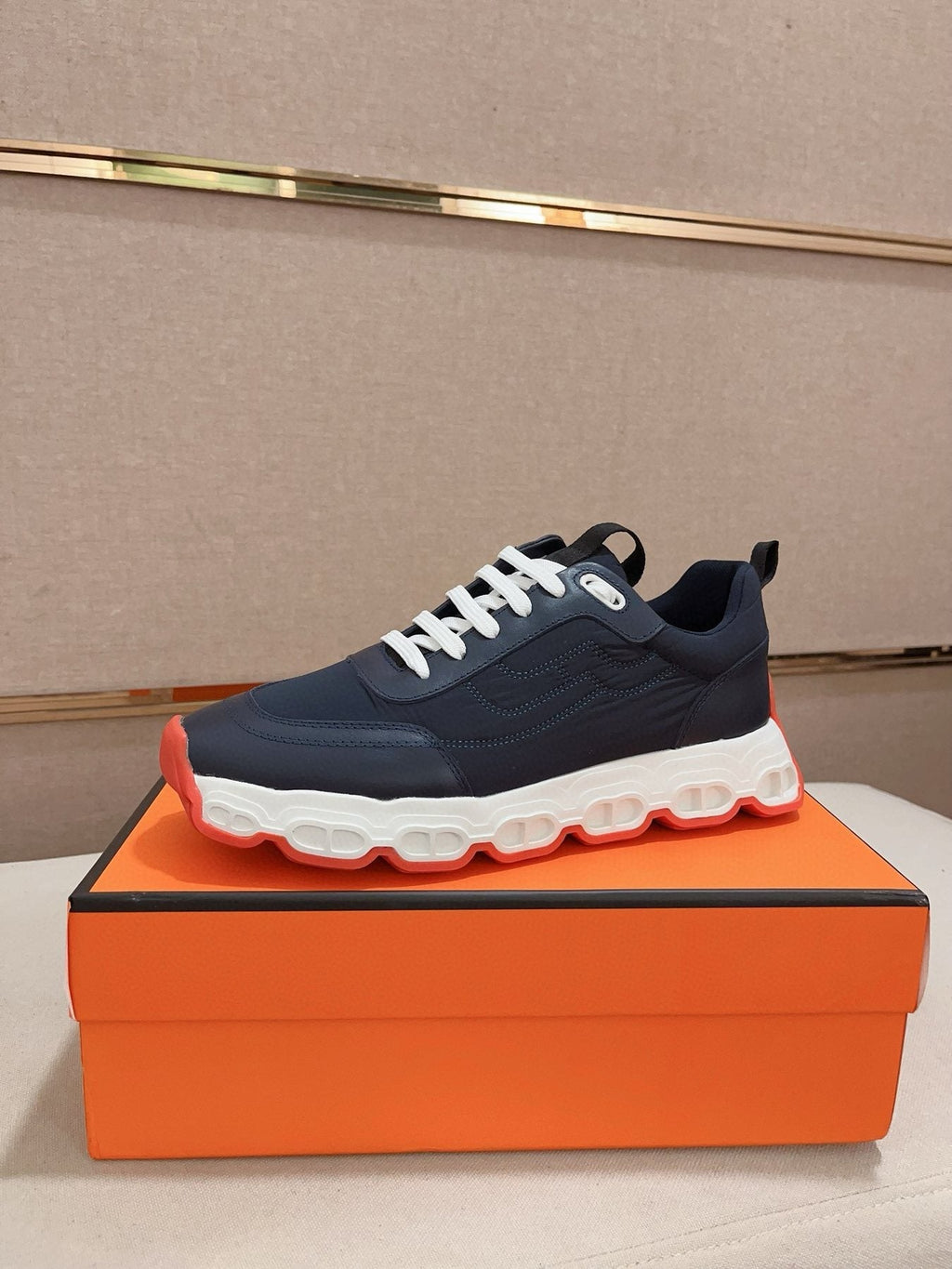 Hermès Navy & White Sneakers — front