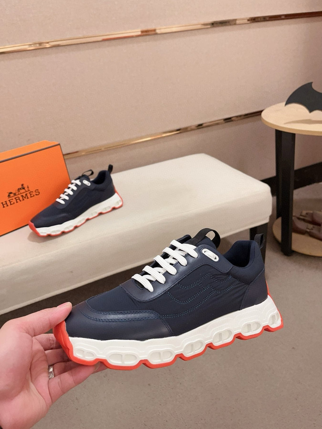 Hermès Navy & White Sneakers — side