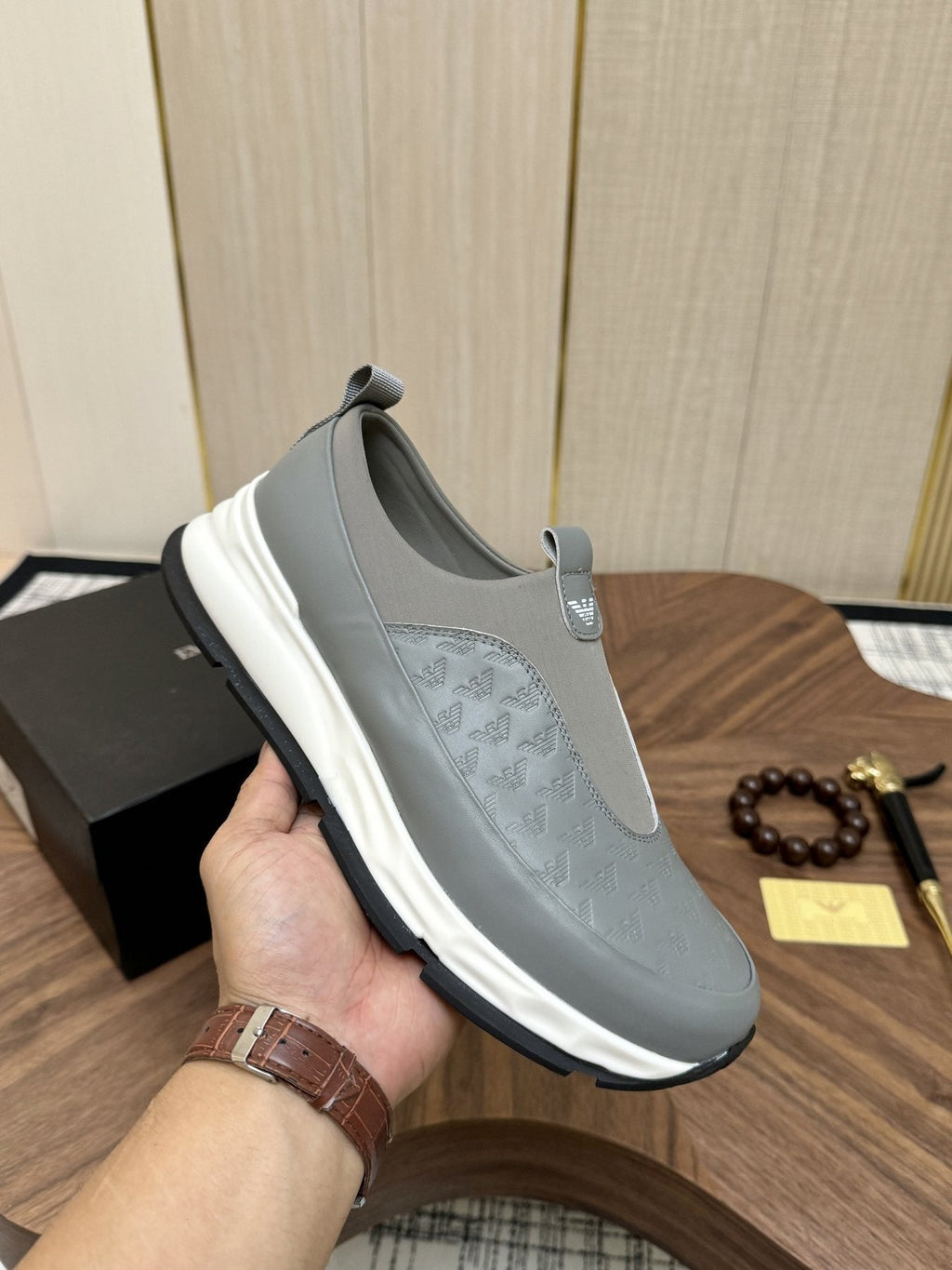 Emporio Armani Gray Slip-On Sneakers — model