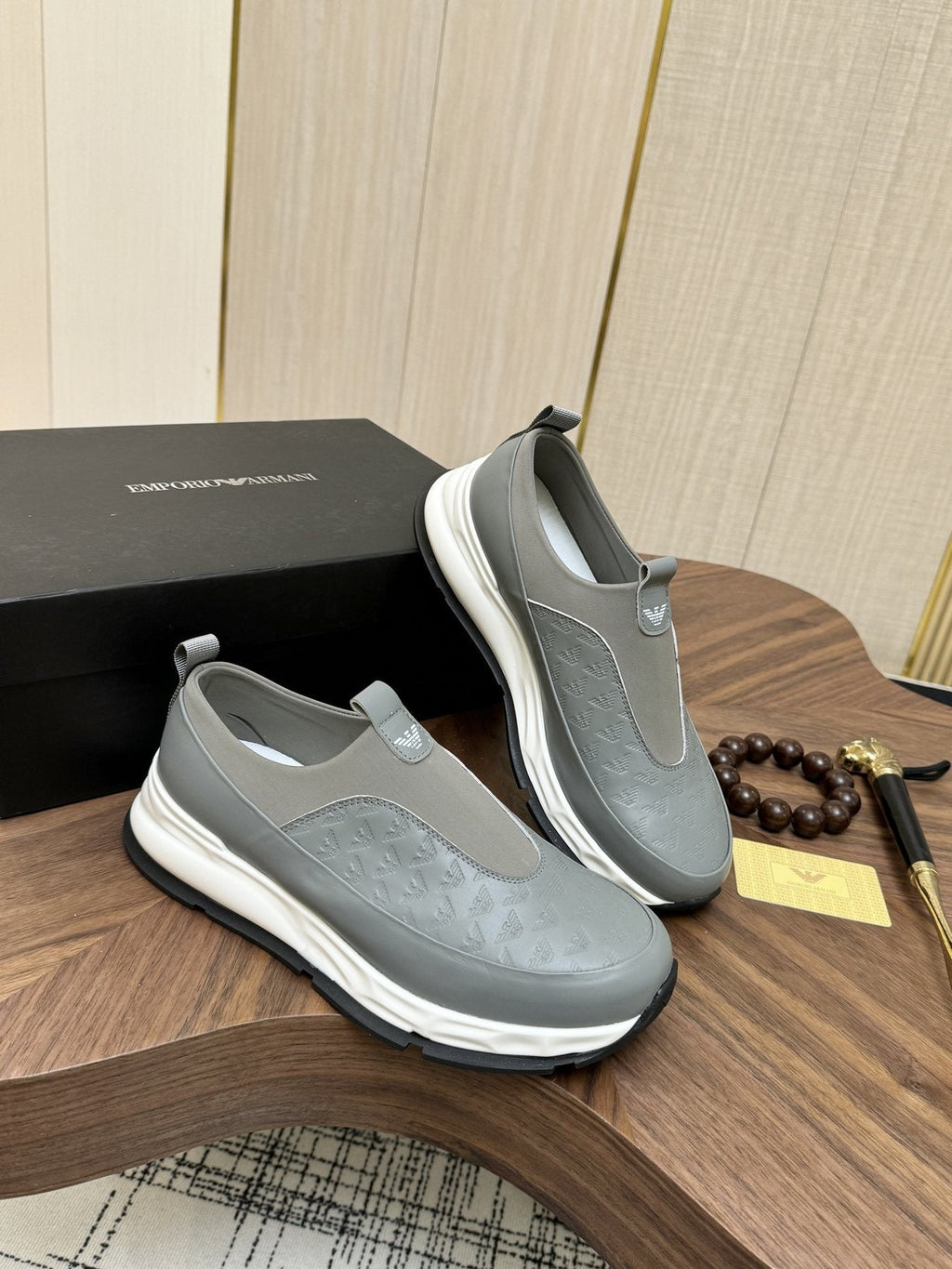 Emporio Armani Gray Slip-On Sneakers — side