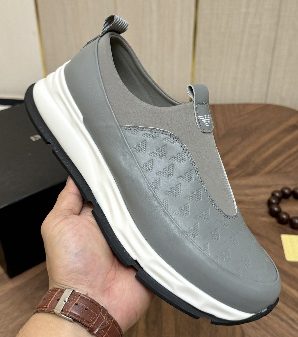 Emporio Armani Gray Slip-On Sneakers — front