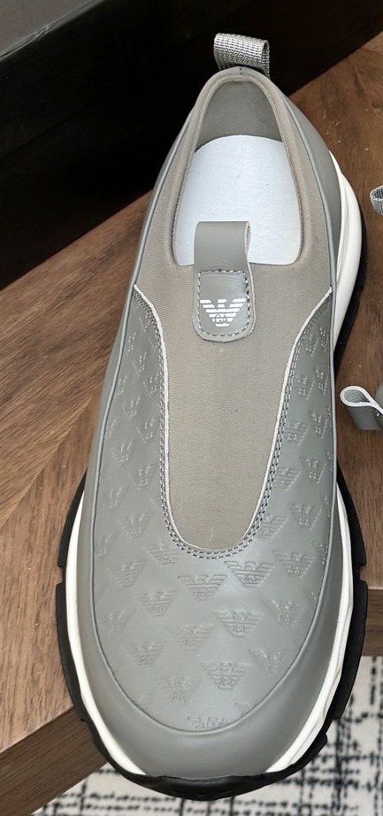 Emporio Armani Gray Slip-On Sneakers — front