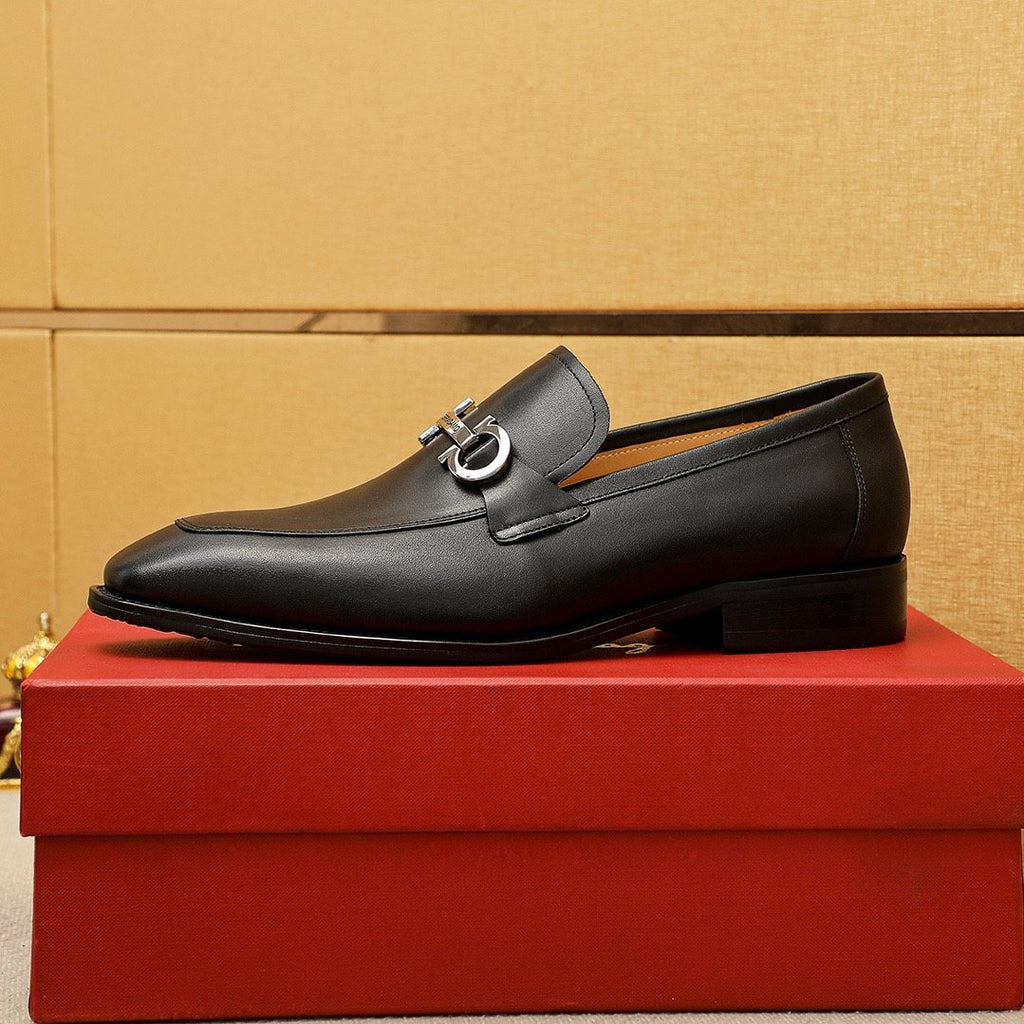 Ferragamo Black Leather Bit Loafers — side