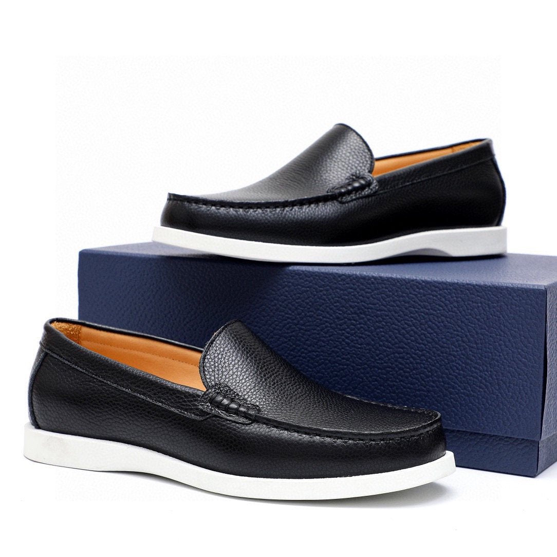 Dior Black Textured Leather Slip-On Loafers — side
