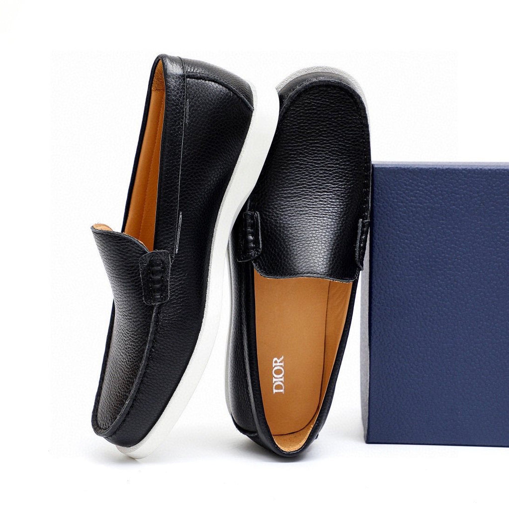 Dior Black Textured Leather Slip-On Loafers — front