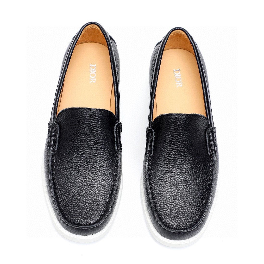 Dior Black Textured Leather Slip-On Loafers — front