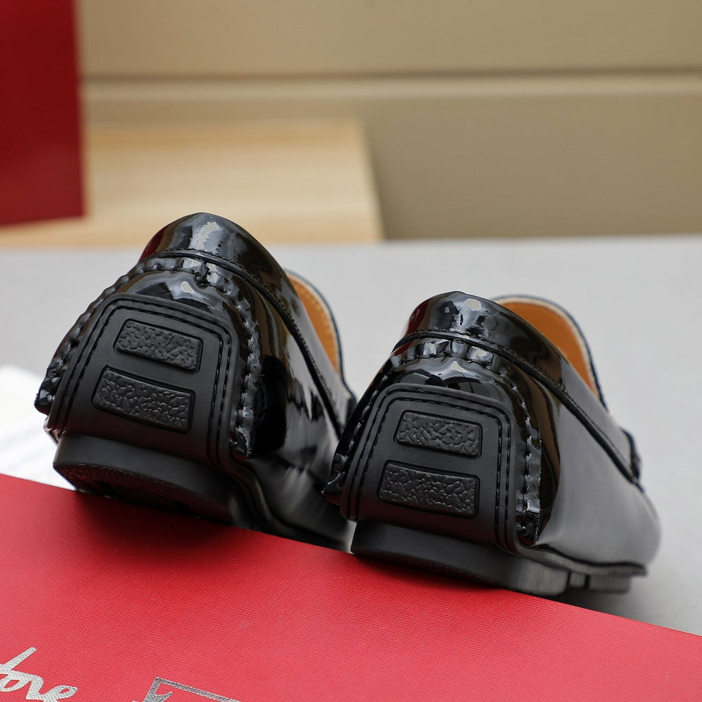 Ferragamo Black Metal-Strap Loafers — back