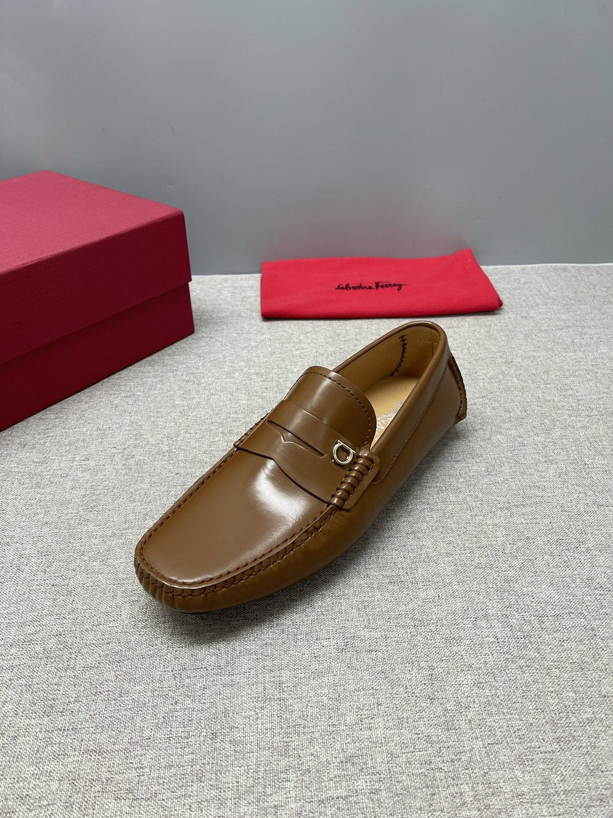 Ferragamo Brown Buckle Driving Loafers — side