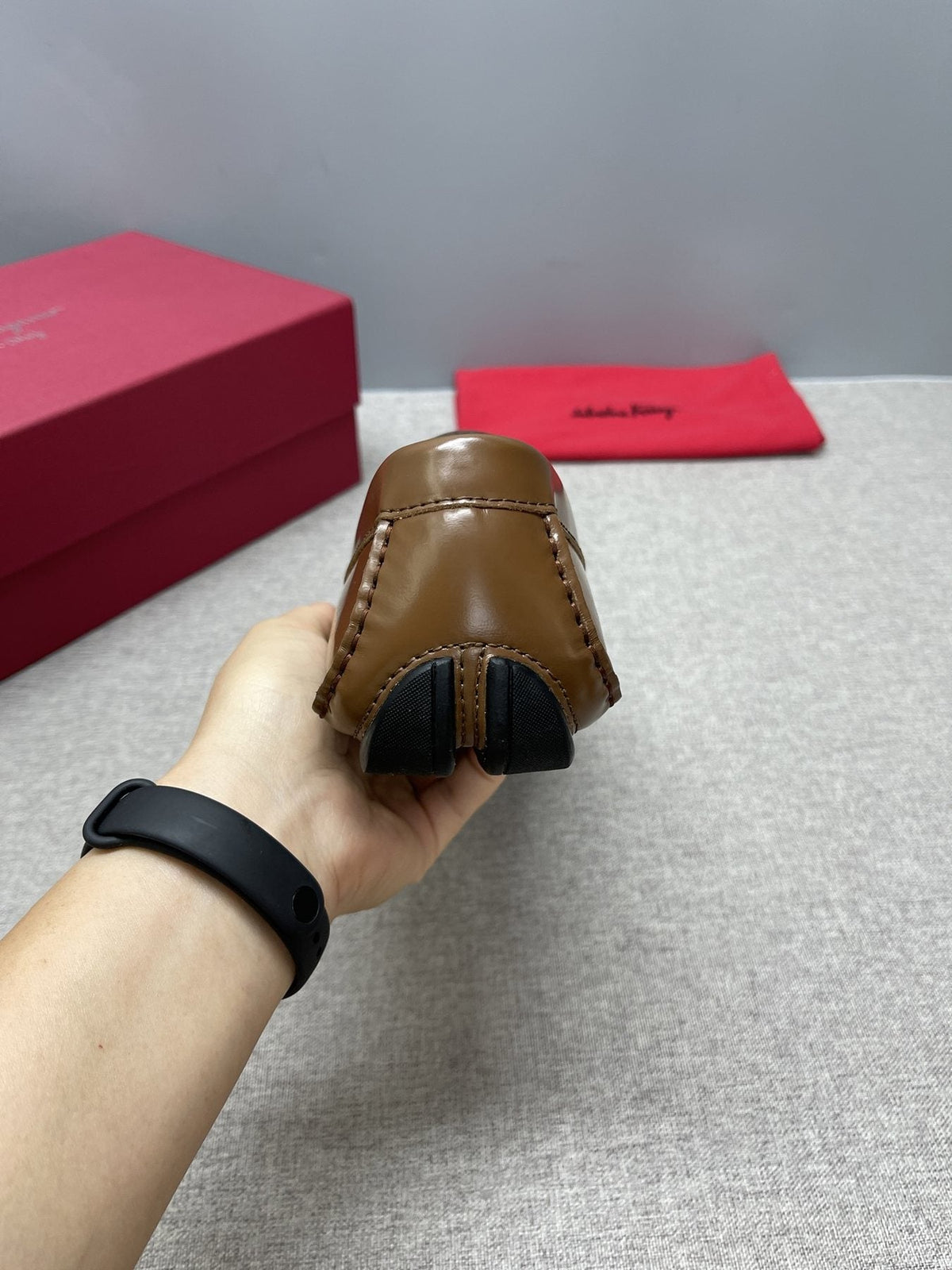 Ferragamo Brown Buckle Driving Loafers — back