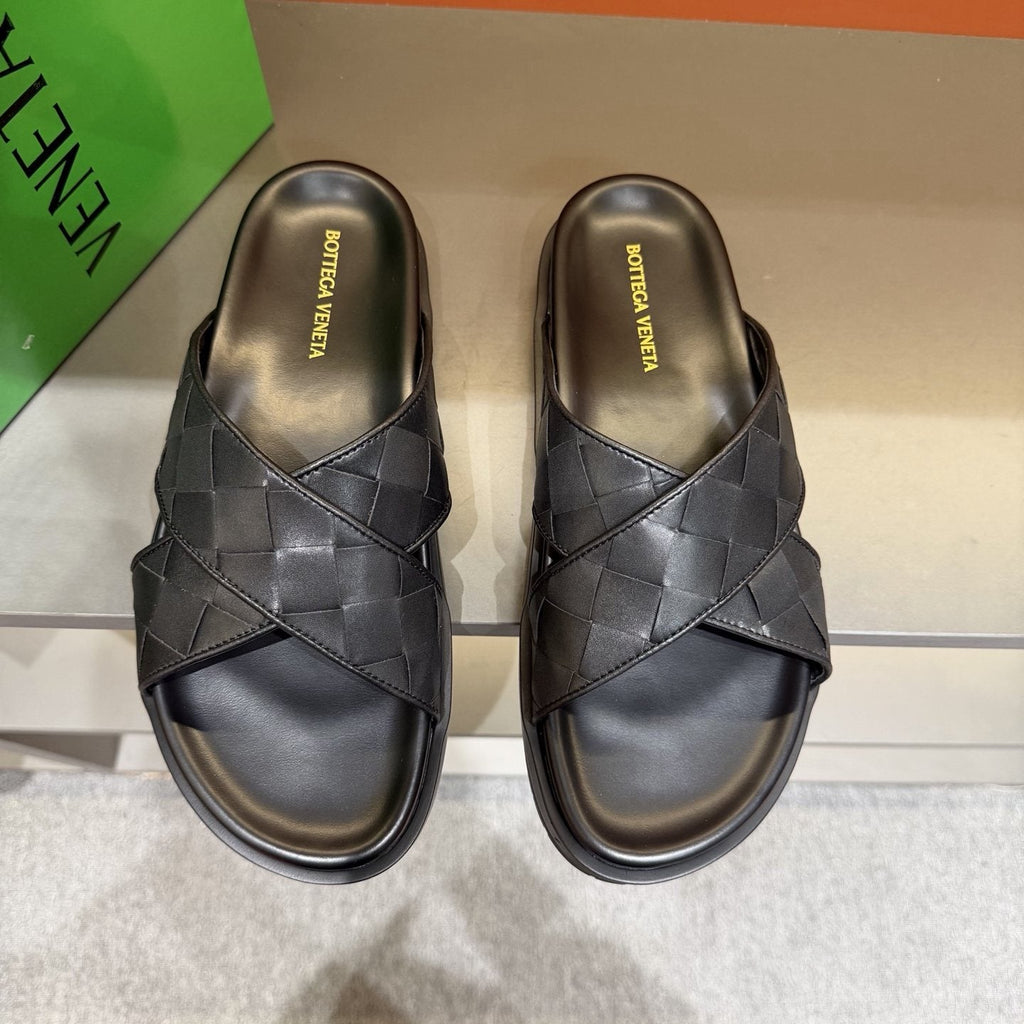 Bottega Veneta Black Woven Slide Sandals — hero