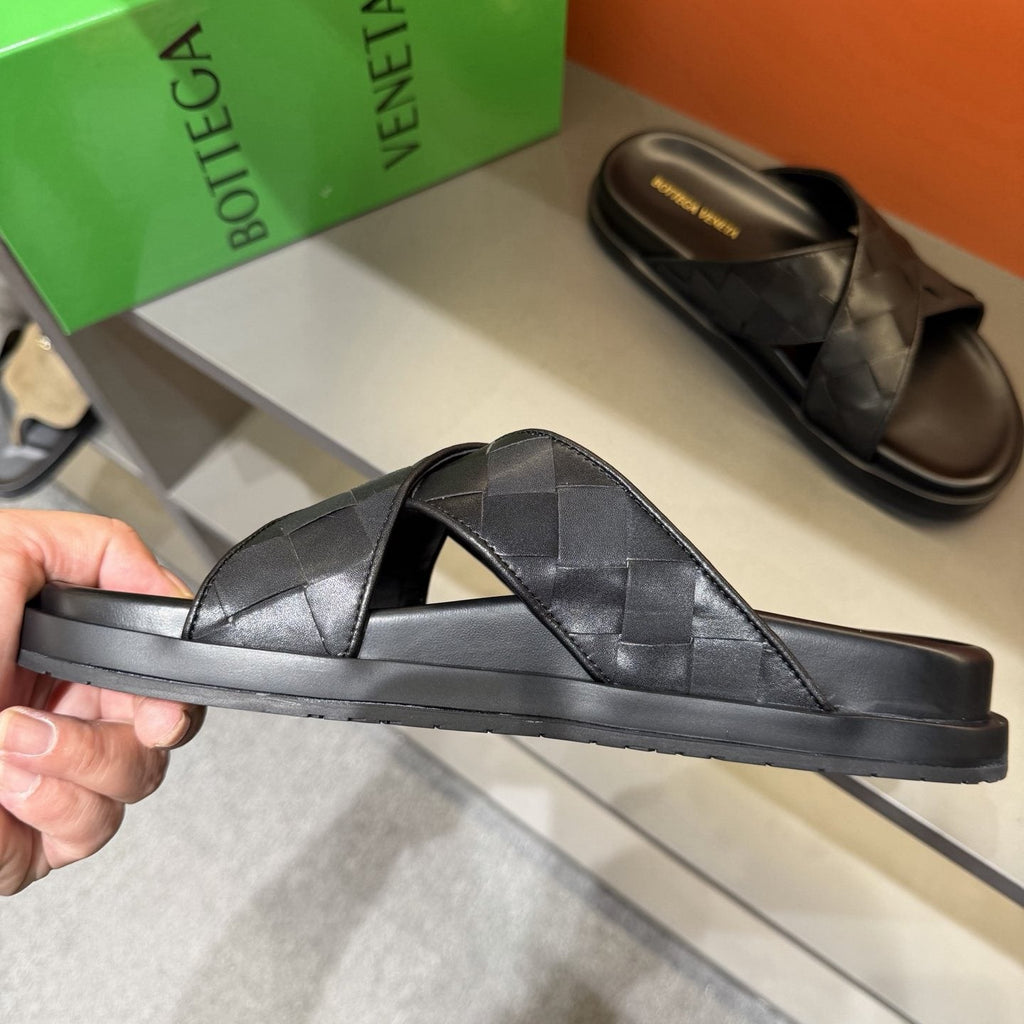 Bottega Veneta Black Woven Slide Sandals — side