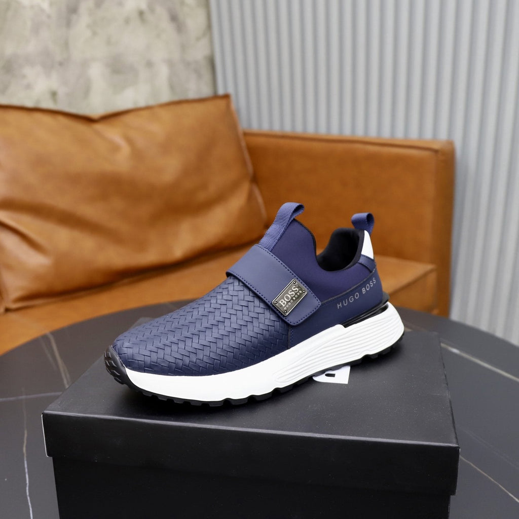 BOSS Navy Textured Slip-On Sneakers — side