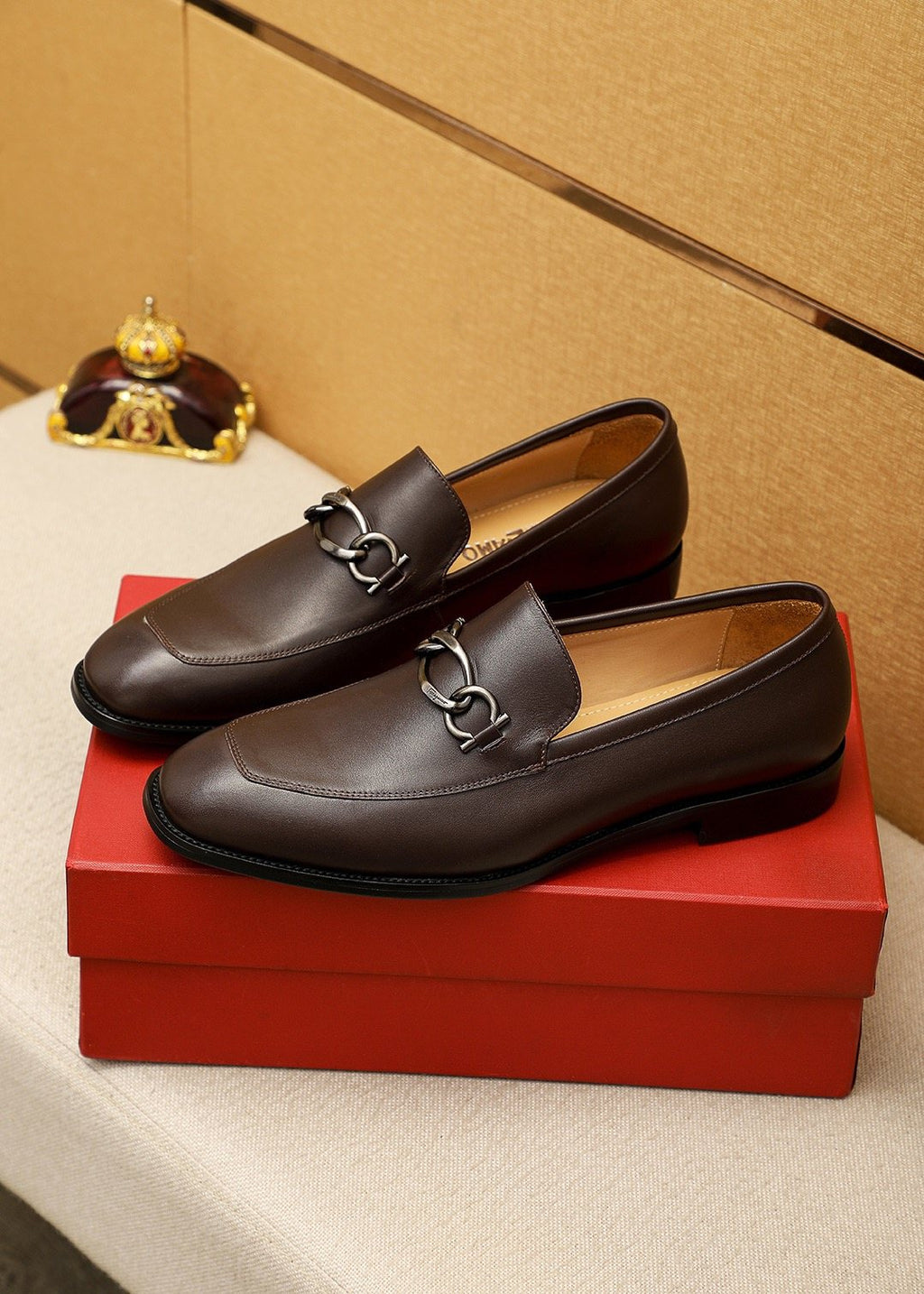 Ferragamo Brown Hardware Loafers — front