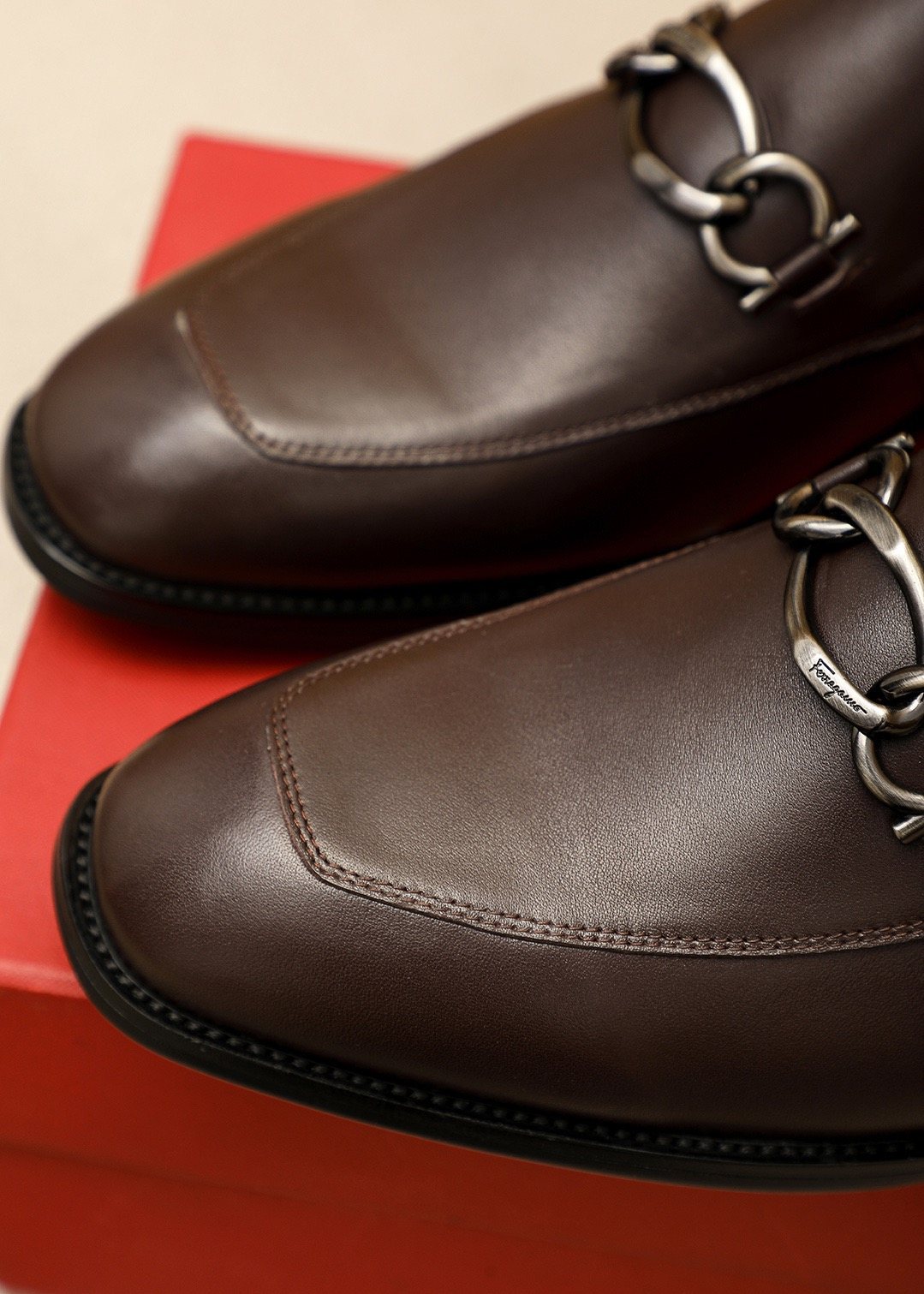 Ferragamo Brown Hardware Loafers — detail