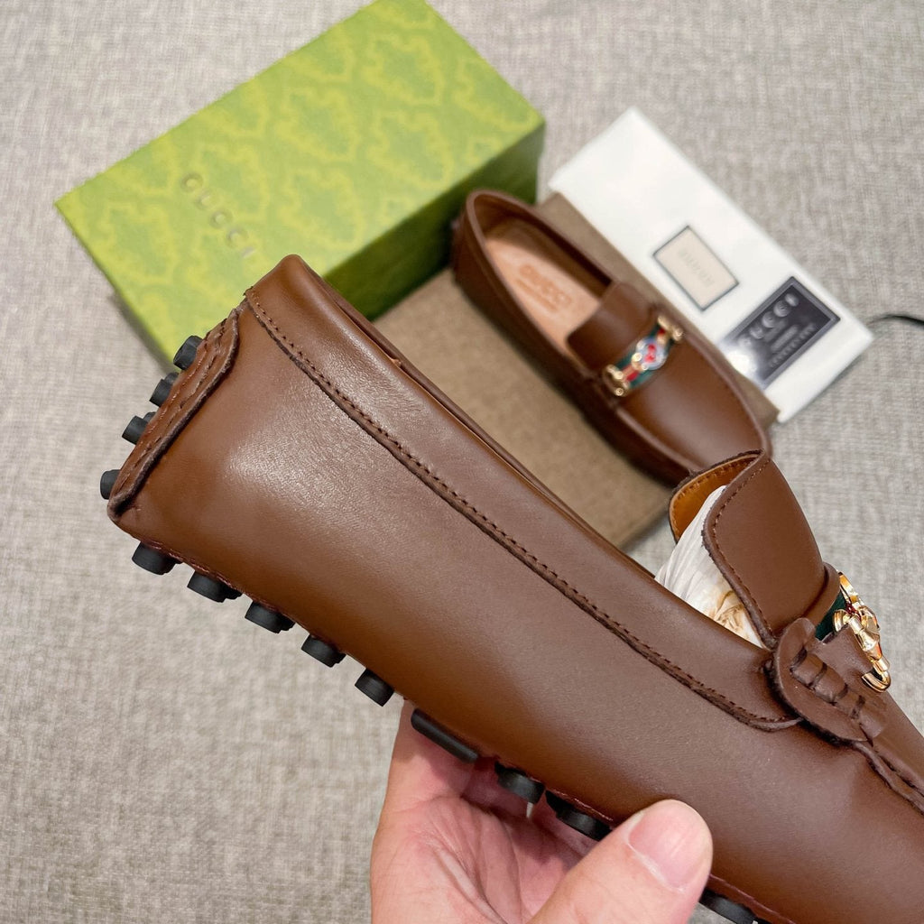 Gucci Brown Metal Hardware Loafers — side