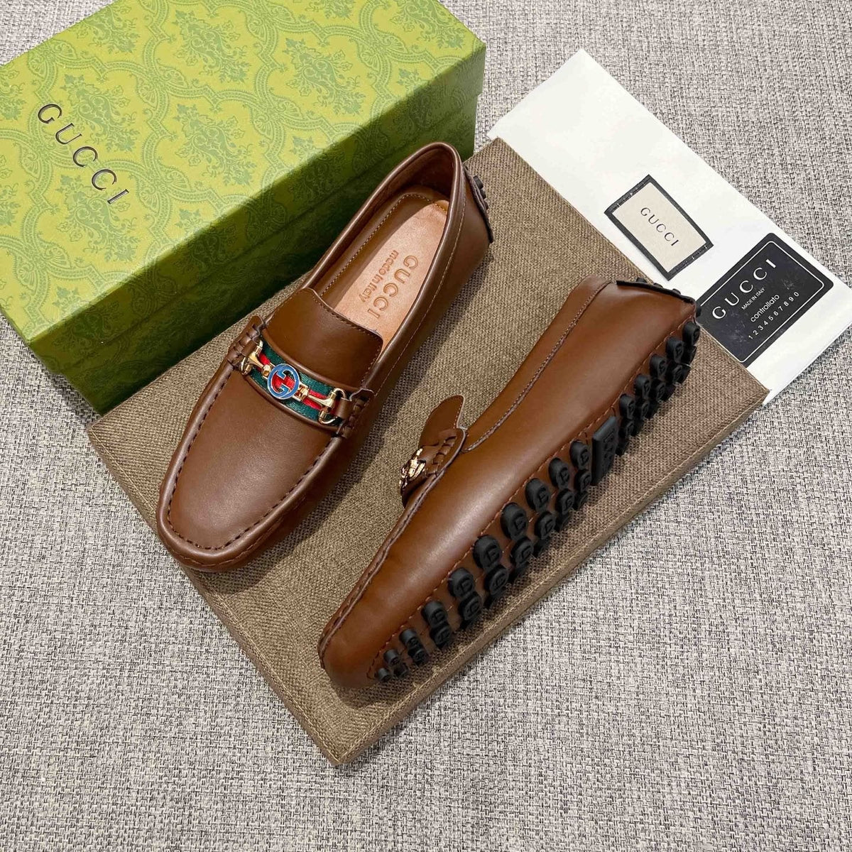 Gucci Brown Metal Hardware Loafers — side