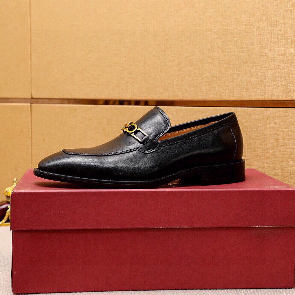 Ferragamo Black Leather Hardware Loafers — side
