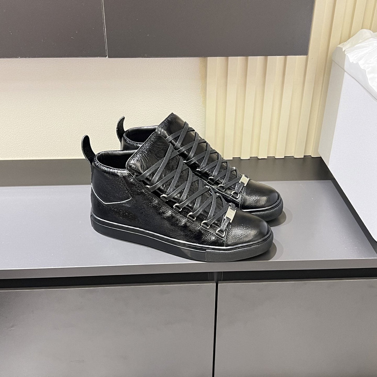 Balenciaga Black Textured High-Top Sneakers — side