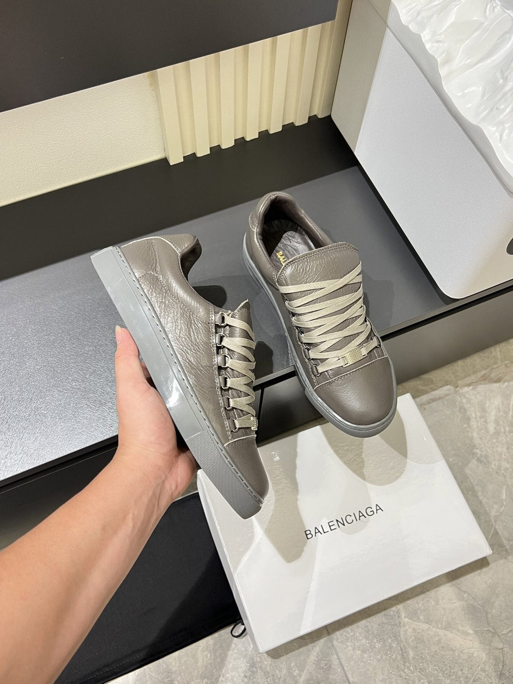 Balenciaga Taupe Gray Low-Top Sneakers — detail