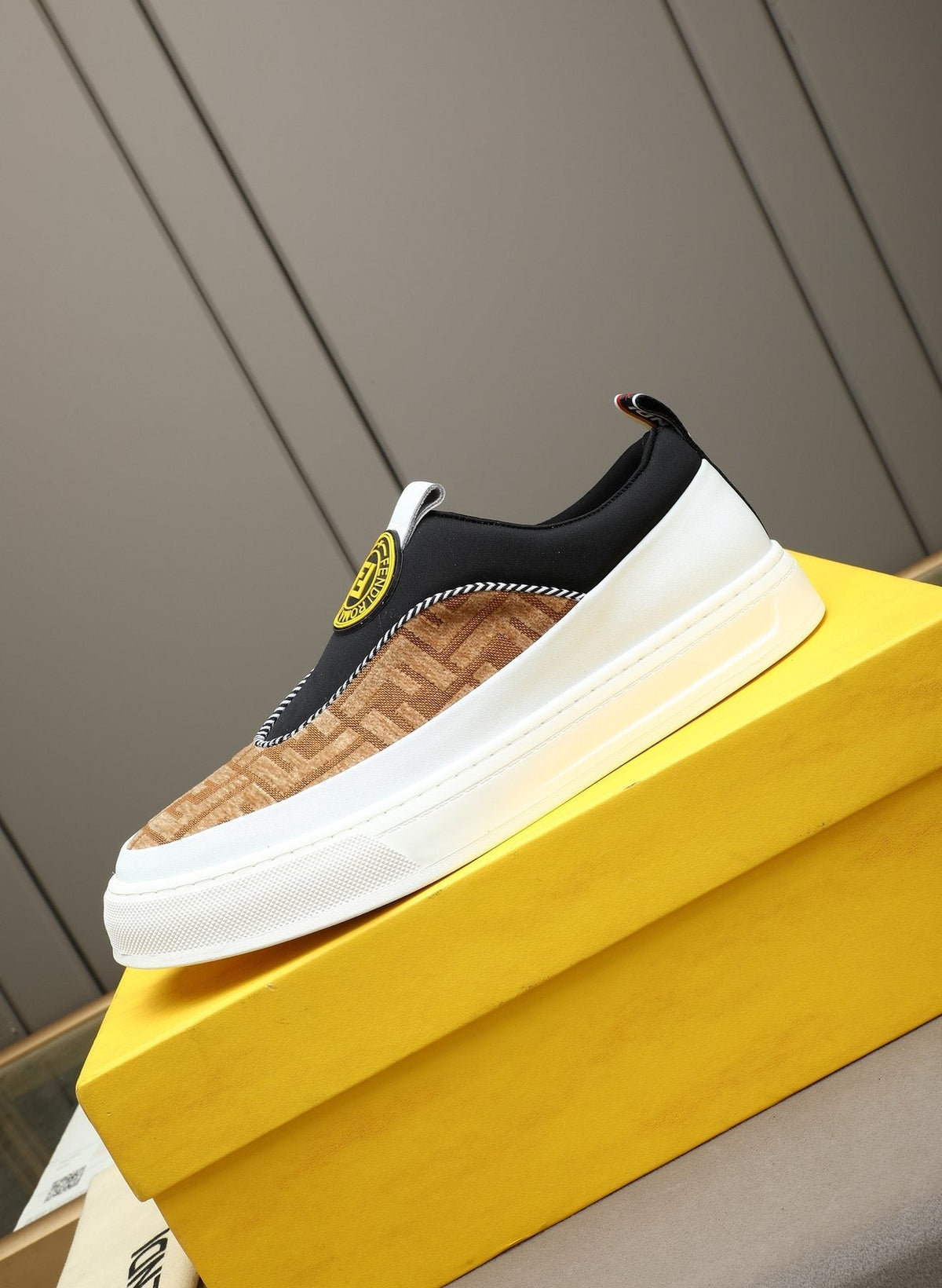 Fendi Brown Patterned Slip-On Sneakers — side
