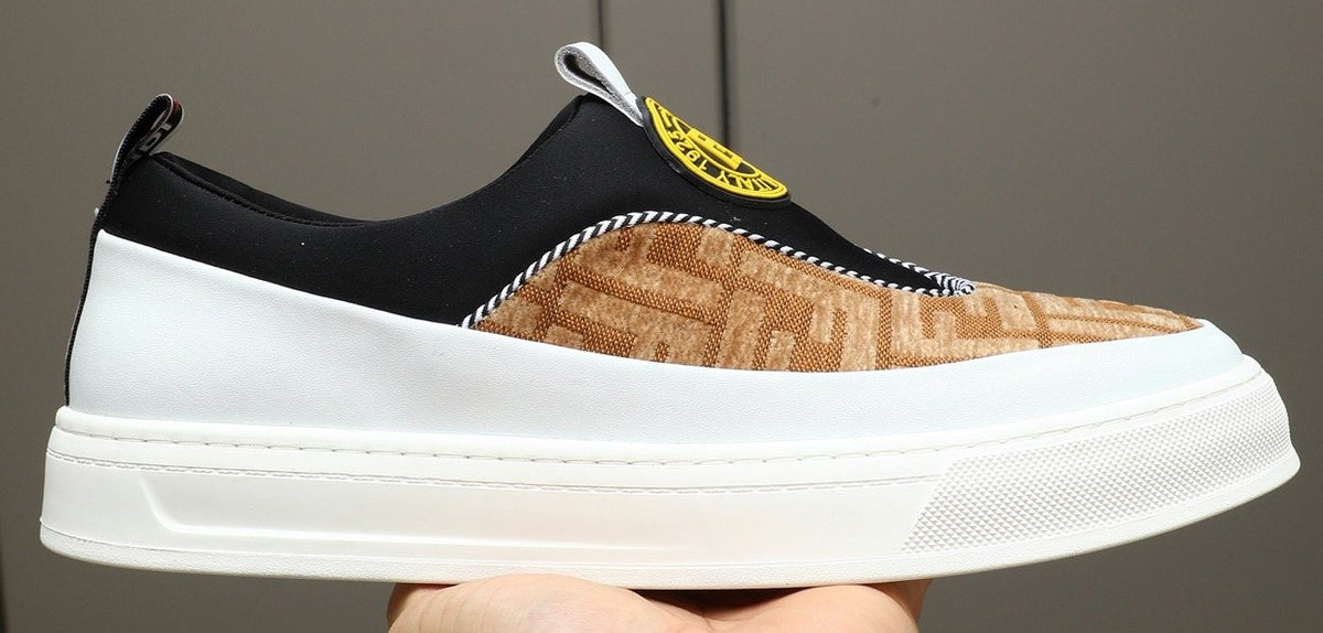 Fendi Brown Patterned Slip-On Sneakers — front