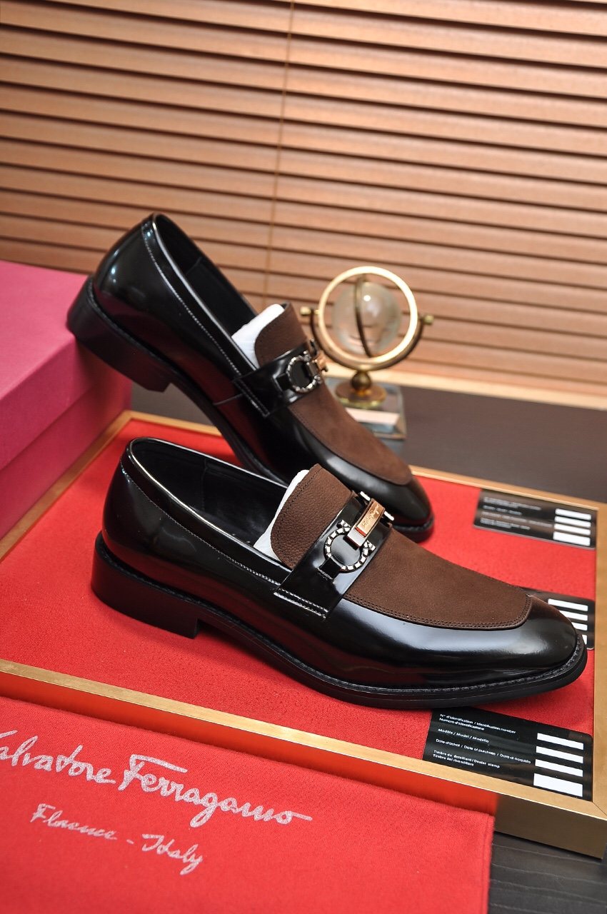 Ferragamo Black & Brown Metal Bit Loafers — back