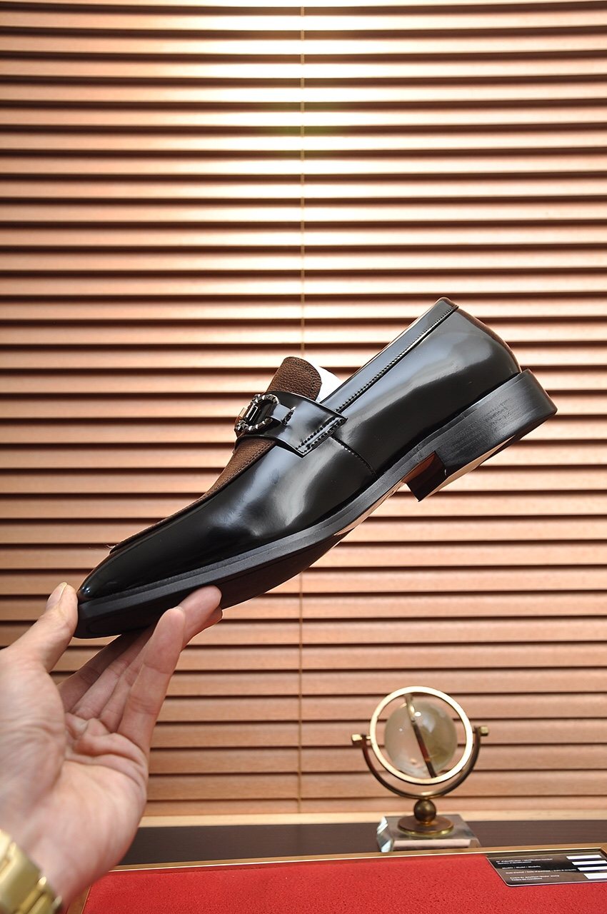 Ferragamo Black & Brown Metal Bit Loafers — front