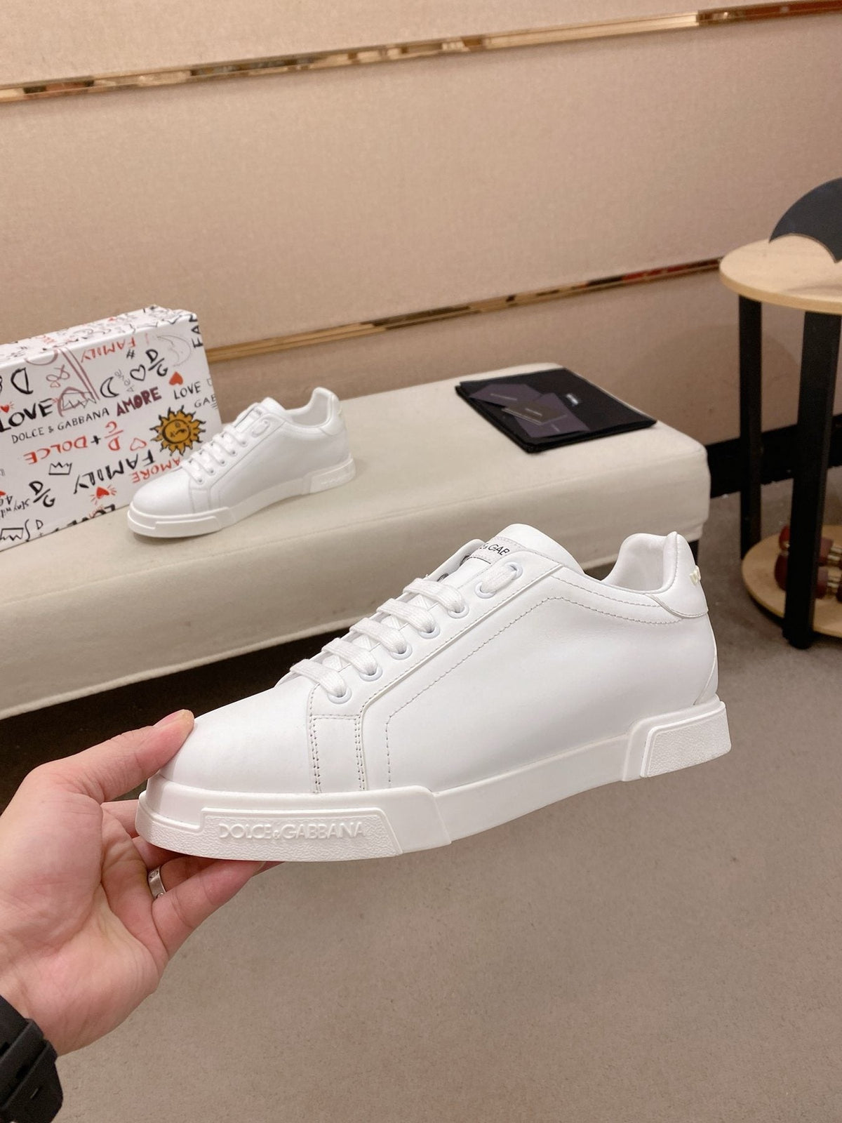 Dolce & Gabbana White Lace-Up Low-Top Sneakers — side