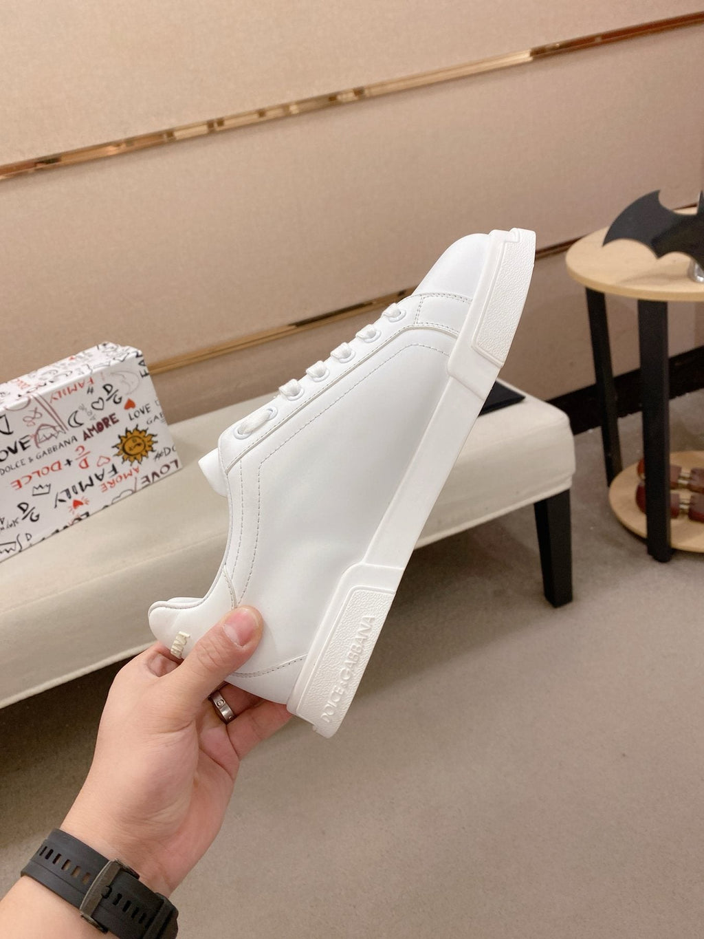 Dolce & Gabbana White Lace-Up Low-Top Sneakers — side