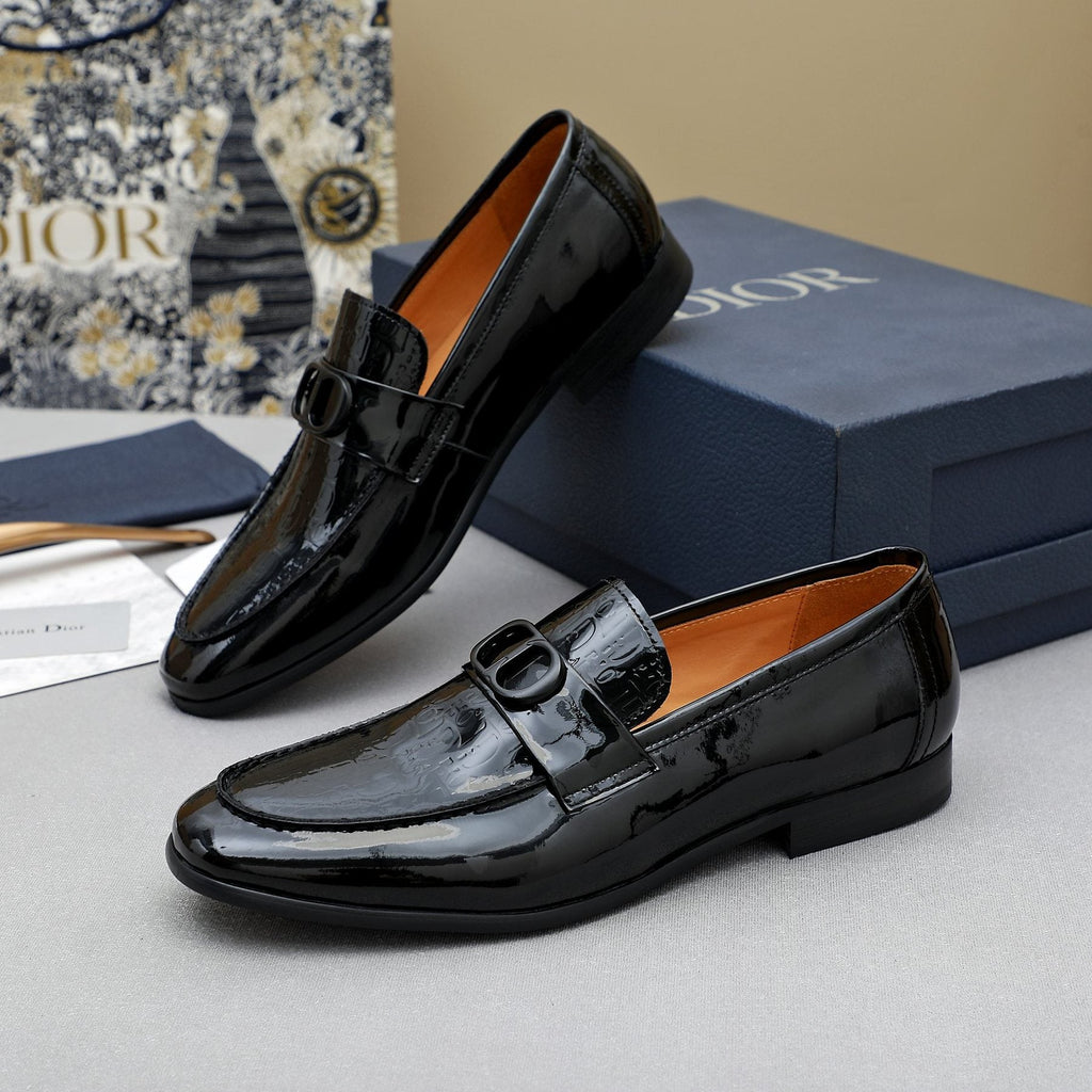 Dior Black Embossed Buckle Loafers — side