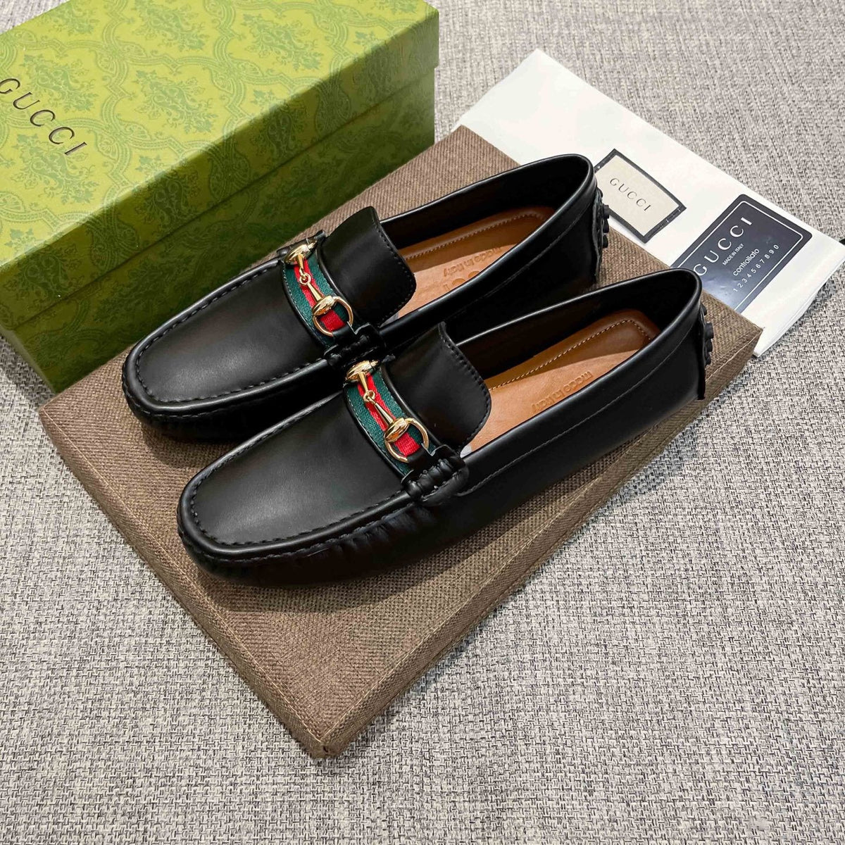 Gucci Black Web Stripe Loafers — hero