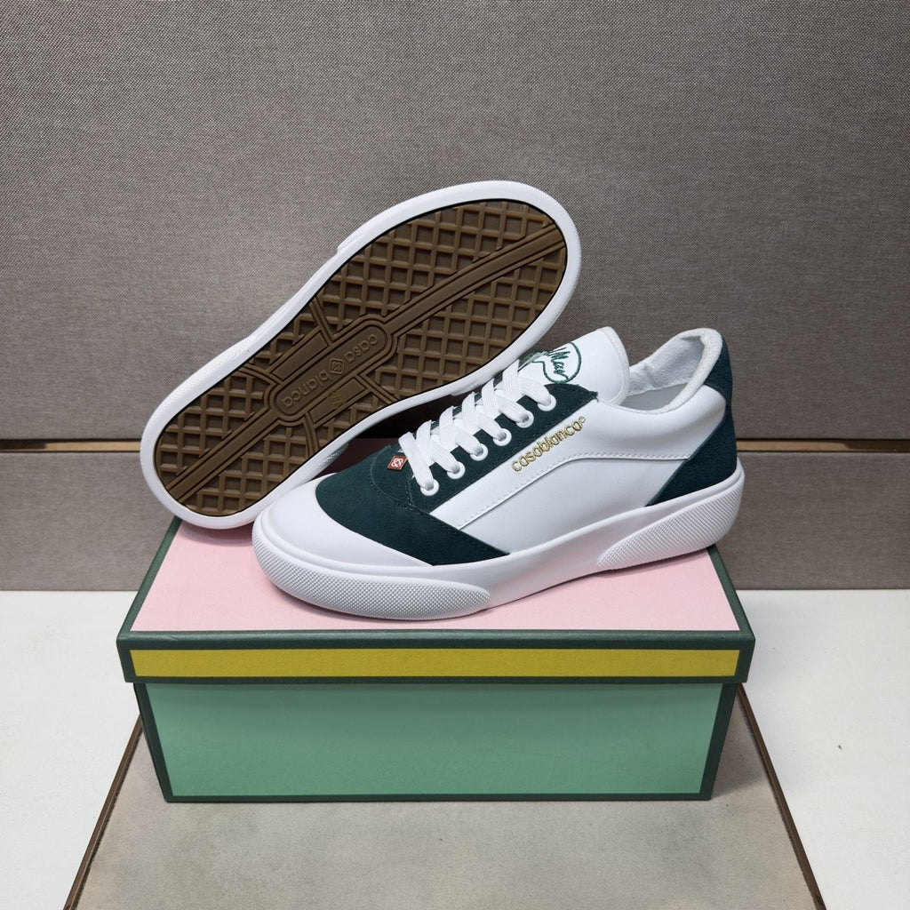 CASA BLANCA White and Dark Green Sneakers — front