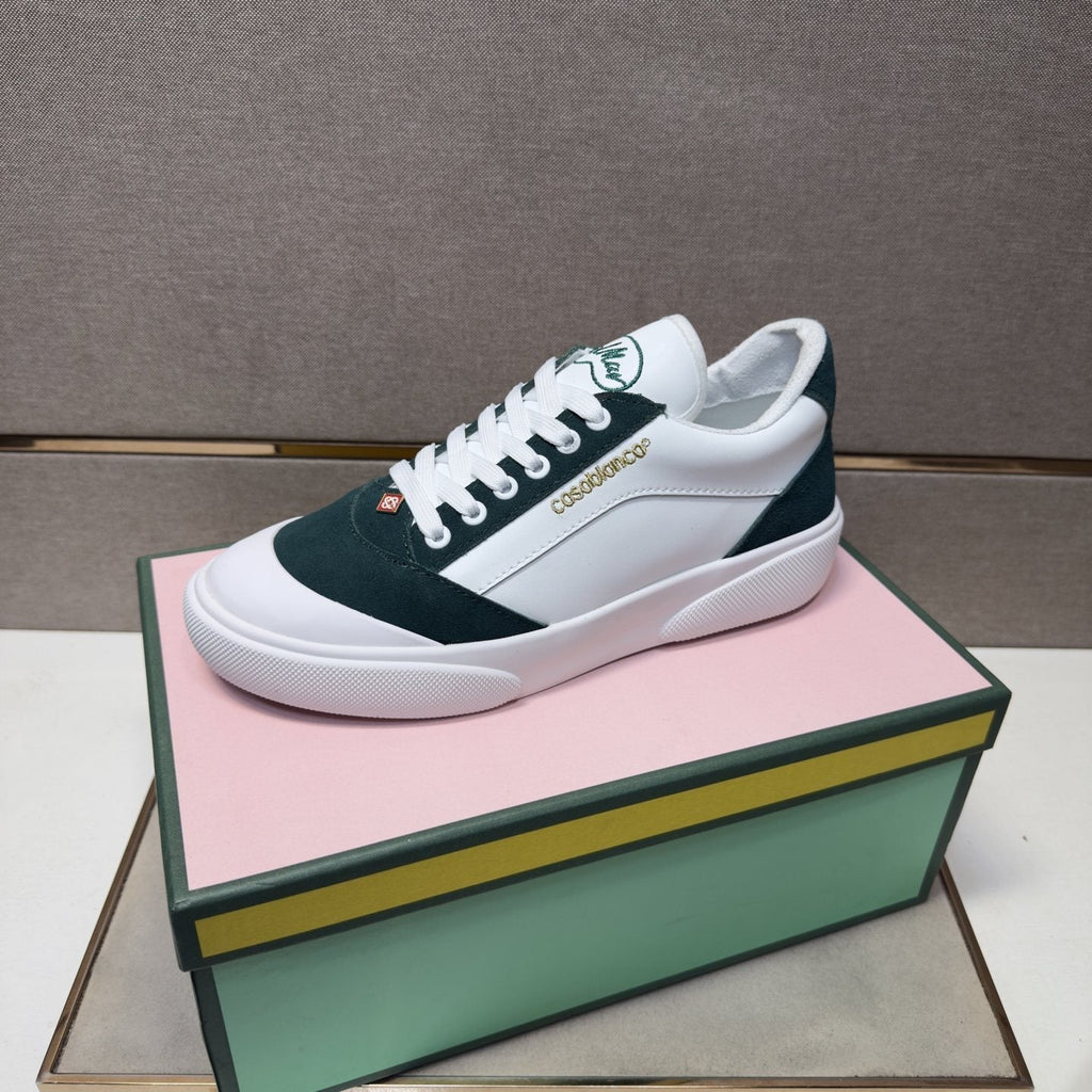 CASA BLANCA White and Dark Green Sneakers — side