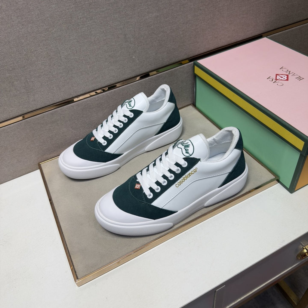 CASA BLANCA White and Dark Green Sneakers — front