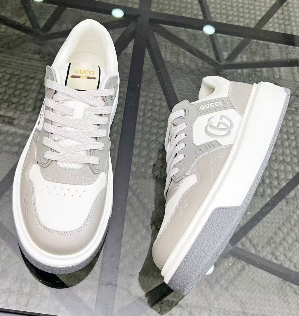 Gucci White and Light Gray Low-Top Sneakers — front