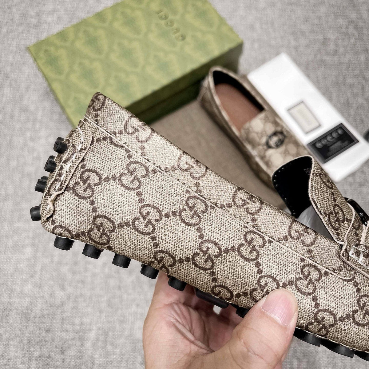 Gucci Monogram Driving Loafers — detail