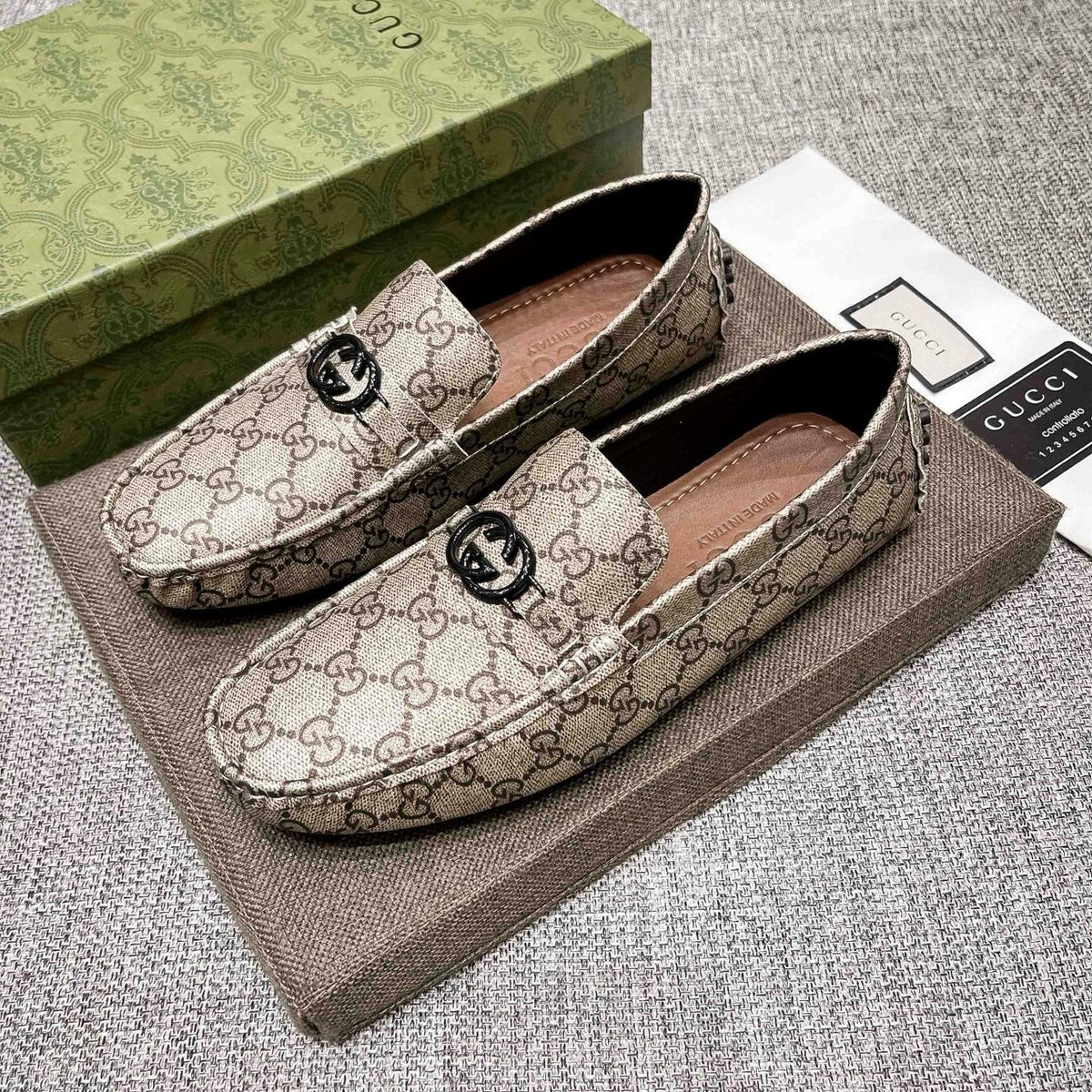 Gucci Monogram Driving Loafers — front