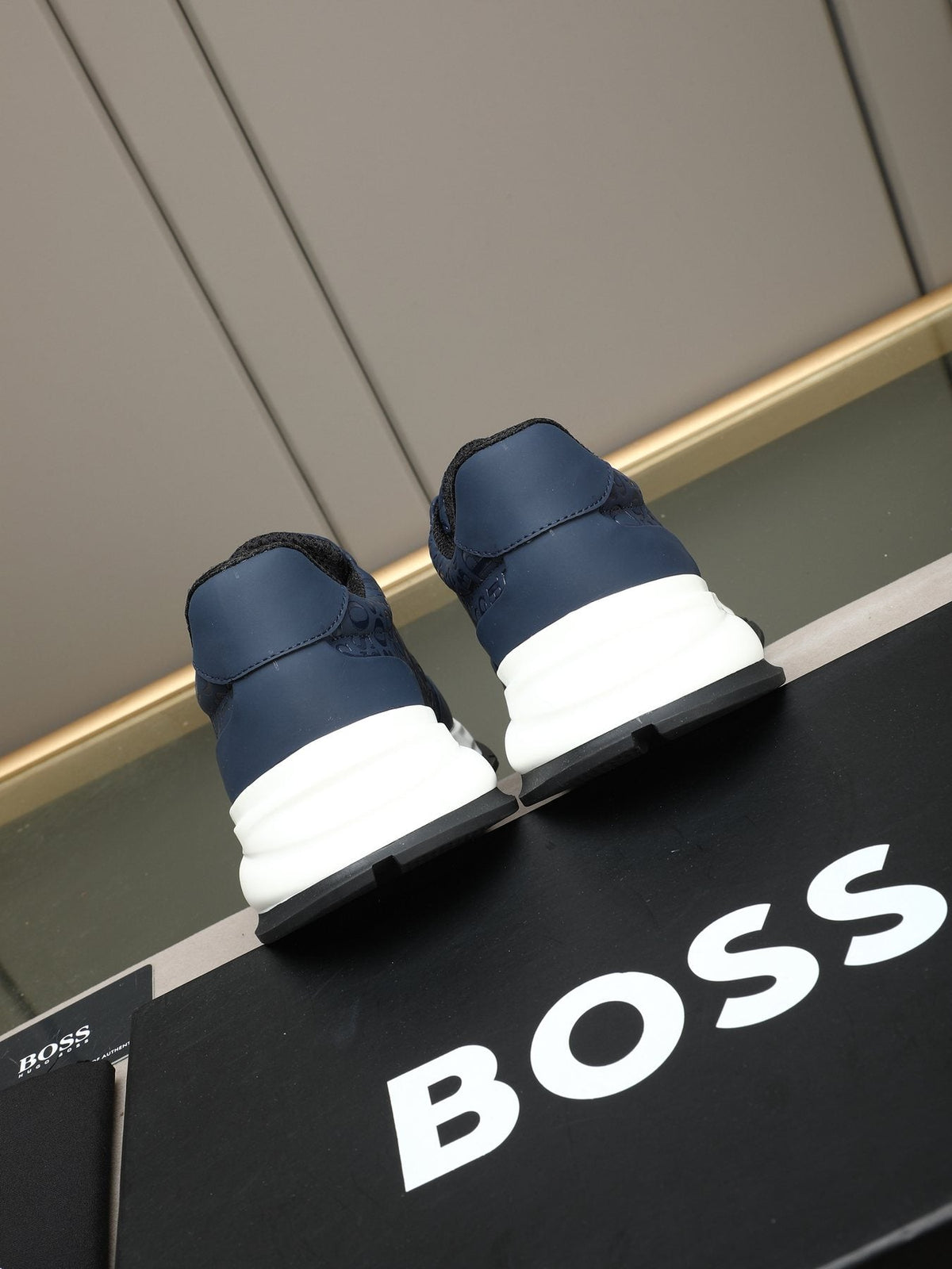 BOSS Navy Textured Slip-On Sneakers — back