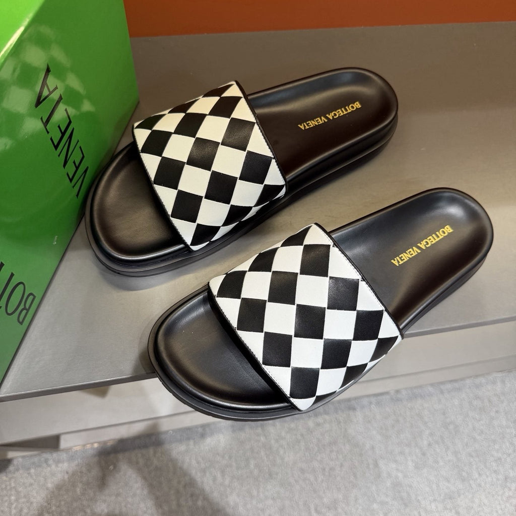 Bottega Veneta Checkerboard Slide Sandals — front