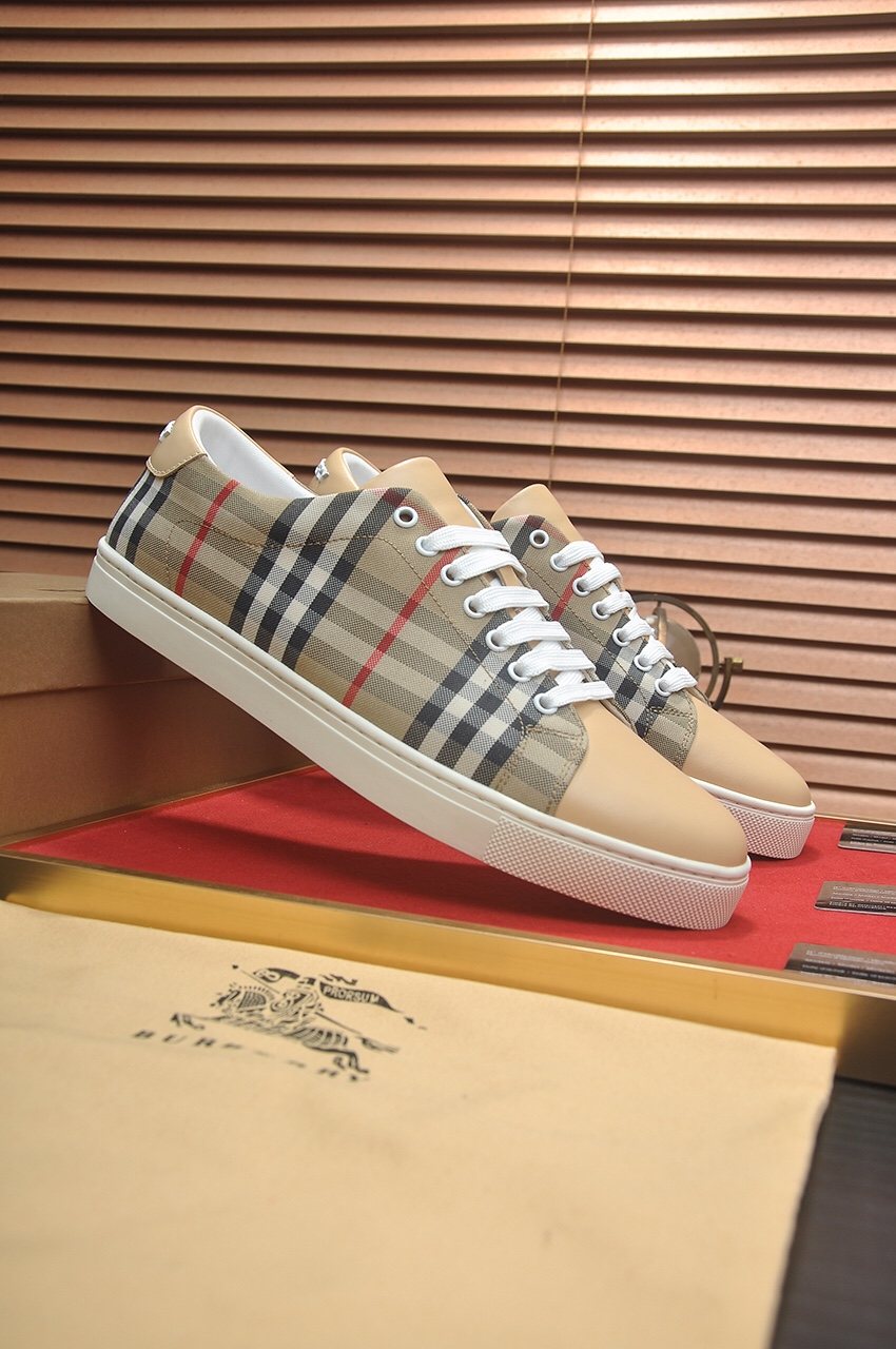 Burberry Beige Plaid Low-Top Sneakers — hero